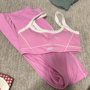ALO Yoga Pink Sports Bra and Flare Leggings Set